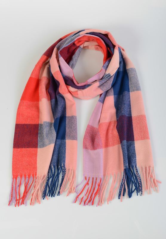 Szal Damski Granatowy W Kratę