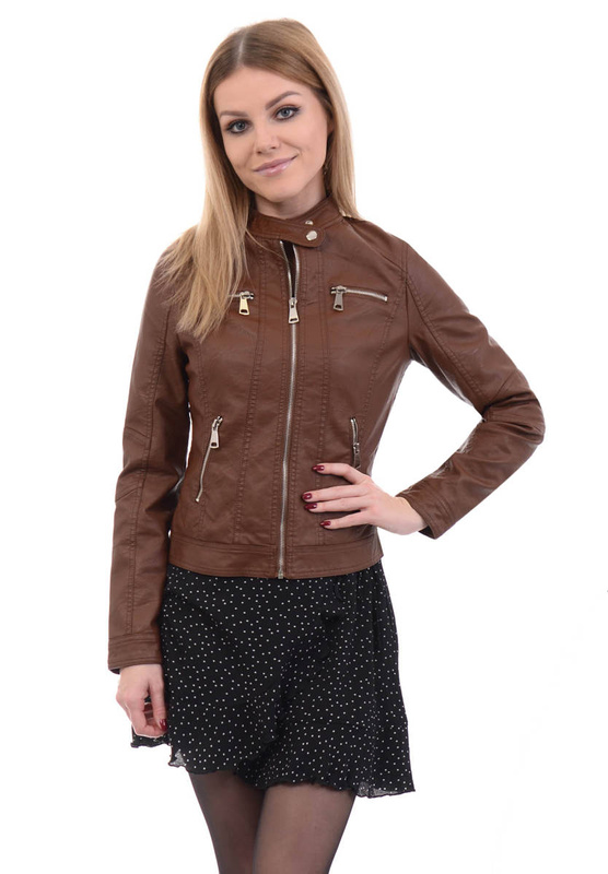 Damska Kurtka Ramoneska Klarisa Brązowa