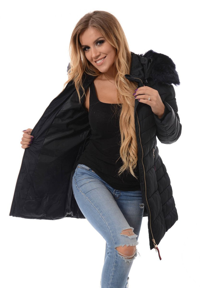 Damska Długa Zimowa Kurtka Ortalionowa Sylwia Granatowa