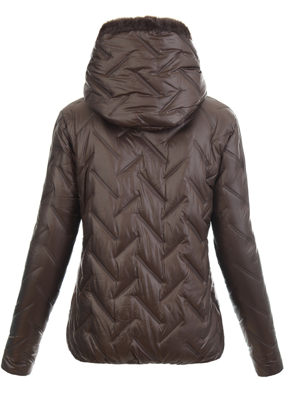 Damska Kurtka Zimowa Regina Brązowa z Brązowym Futerkiem