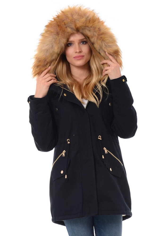 Damska Bawełniana Zimowa Kurtka Parka Flawia Granatowa