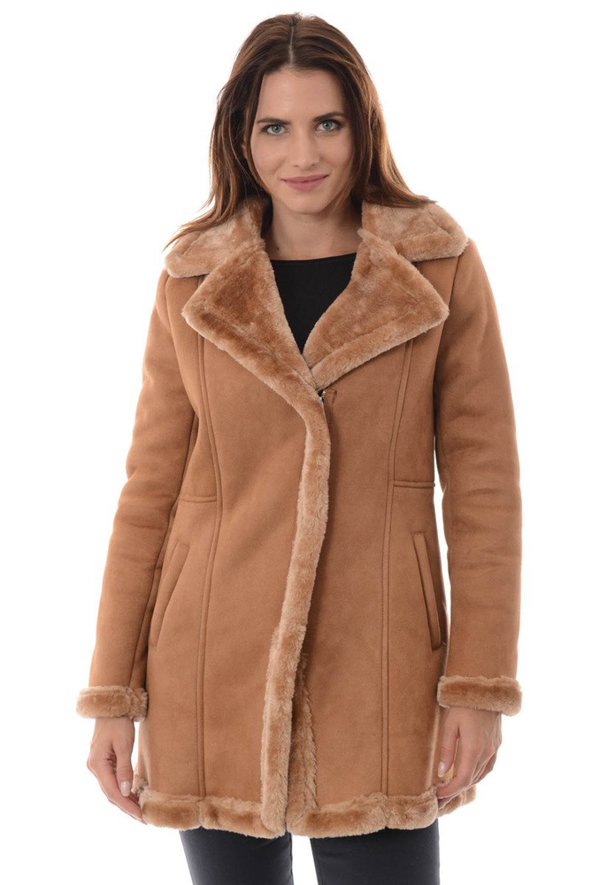 Damski Płaszcz Kożuch Zimowy Grażyna Brązowy