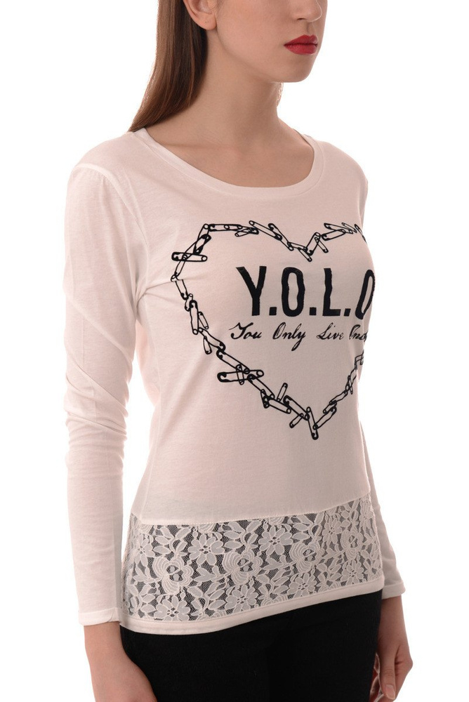 Bluzka Damska Długi Rękaw Koronka Biała