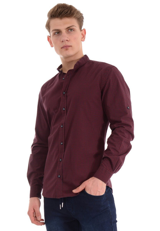 Męska Koszula Kratka Bordowa