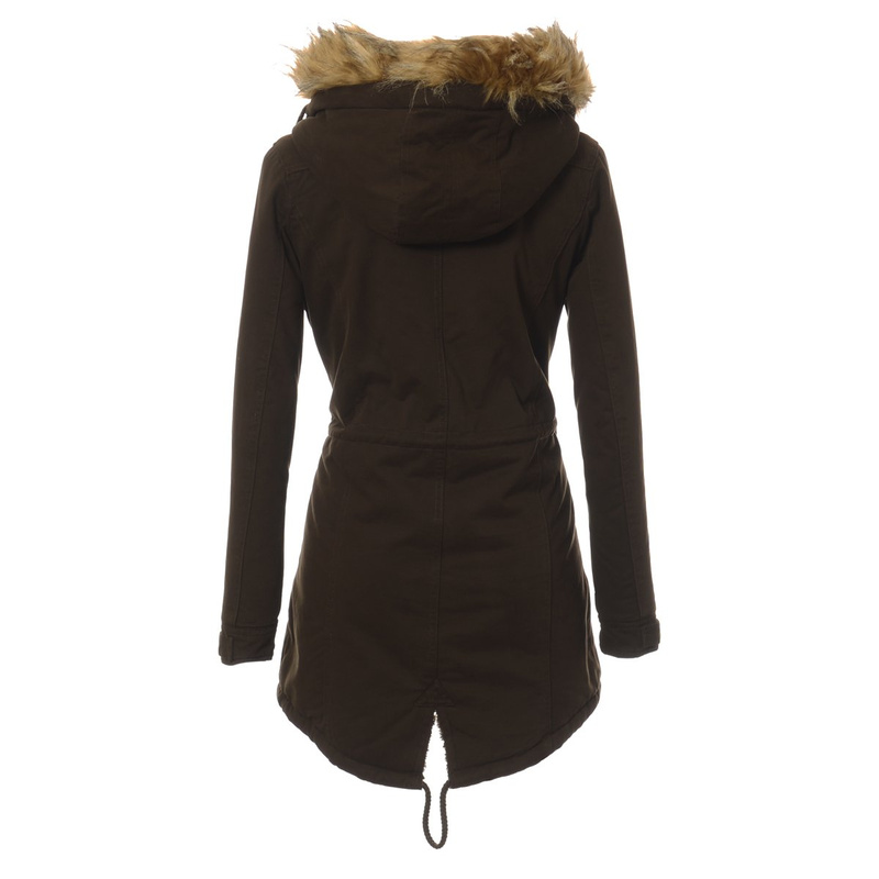 Damska Kurtka Parka Zimowa Futro Pola Oliwkowa