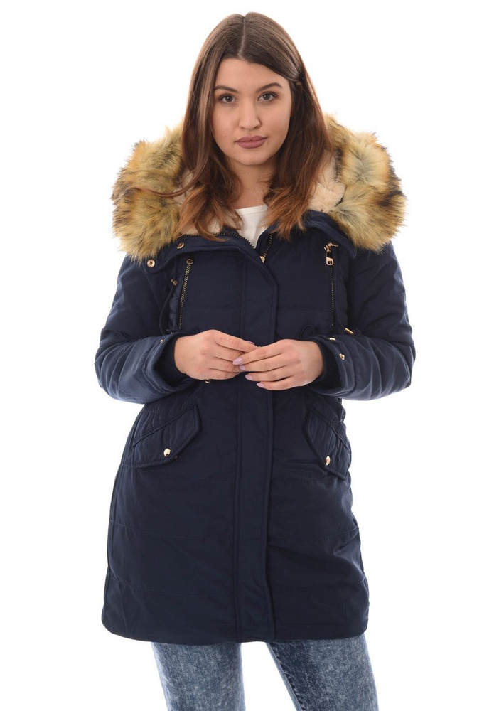Damska Zimowa Kurtka Parka Granatowa