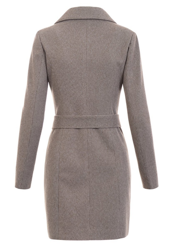 Dzianinowy Brązowy Płaszcz W Kartę Wiosenno - Jesienny Bogumiła