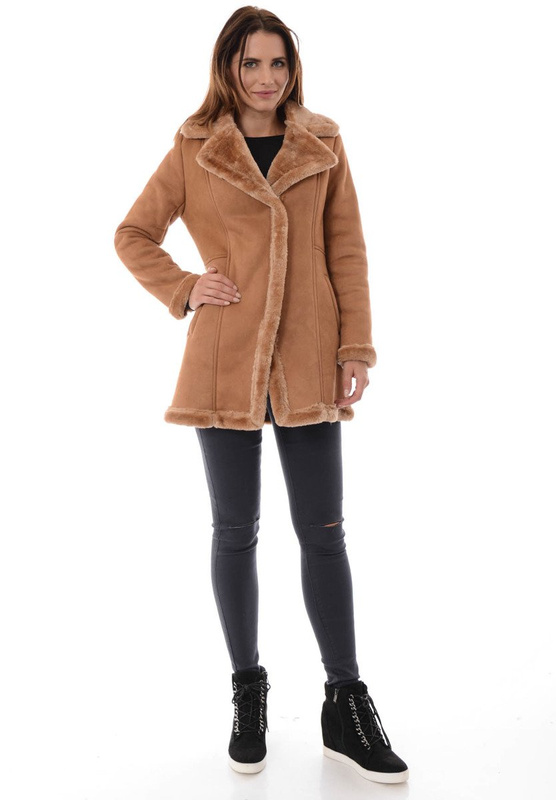 Damski Płaszcz Kożuch Zimowy Grażyna Brązowy