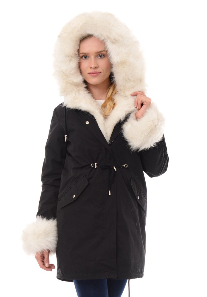 Kurtka Parka 2w1 Aida Czarna Z Białym Futerkiem