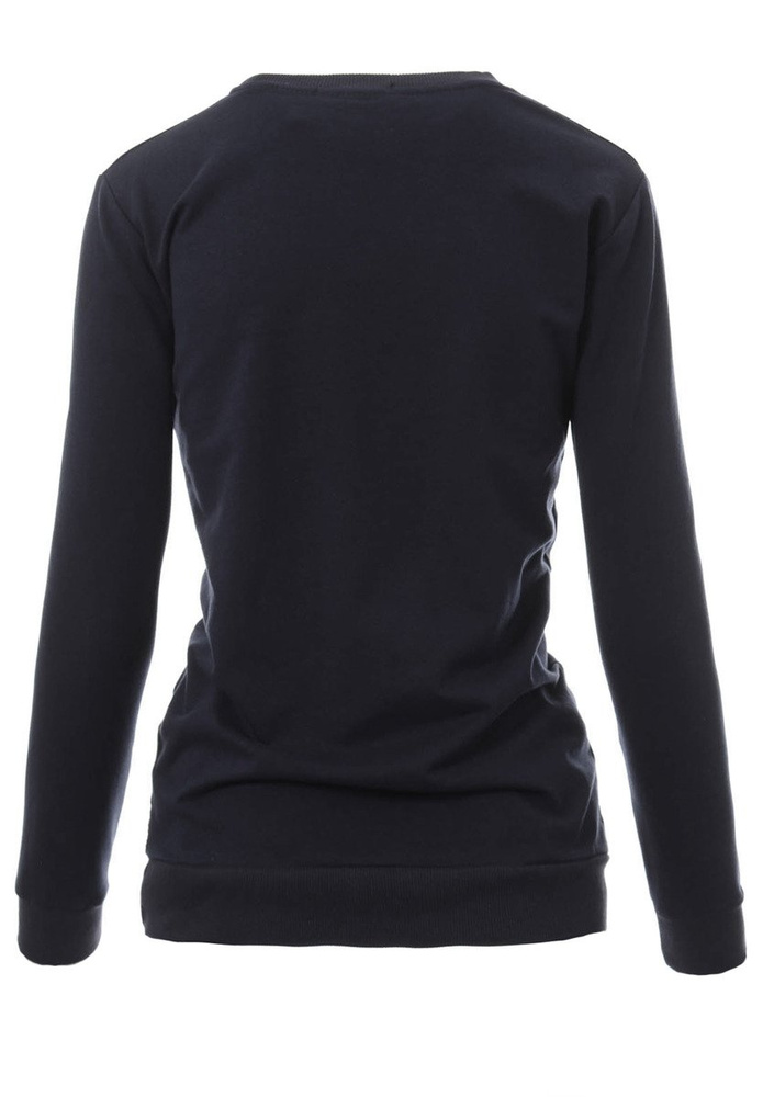 Damska Bluza Bawełniana Nadruk Kwiat Granatowa