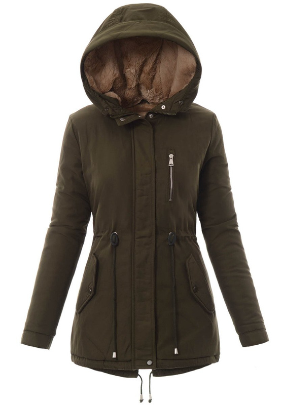 Damska Kurtka Parka Ortalionowa Zimowa Zielona