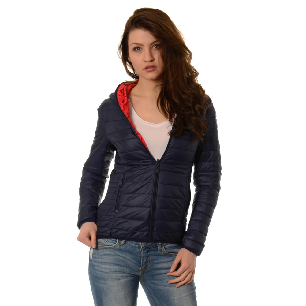 Damska Dwustronna Wiosenna - Jesienna Kurtka Ortalionowa Nadia Granatowo Czerwona