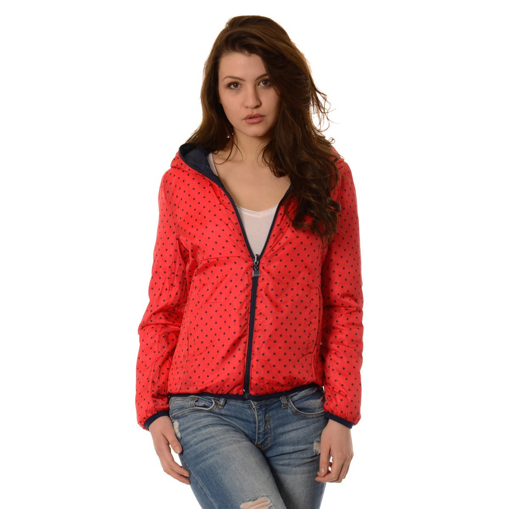 Damska Dwustronna Wiosenna - Jesienna Kurtka Ortalionowa Nadia Granatowo Czerwona