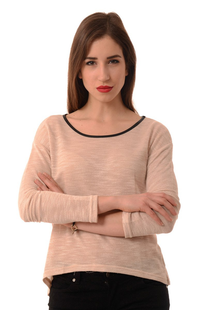 Damski Sweterek Długi Rękaw Beżowy