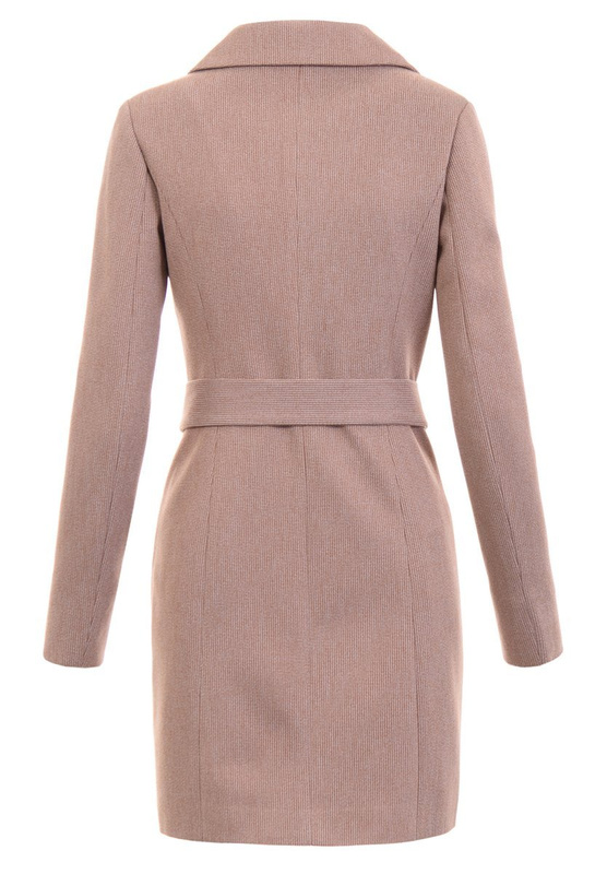 Dzianinowy Beżowo-Czerwony Płaszcz W Kratkę Wiosenno - Jesienny Bogumiła