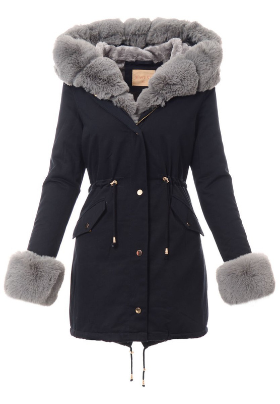 Kurtka Marika Granatowa z Szarym Futerkiem