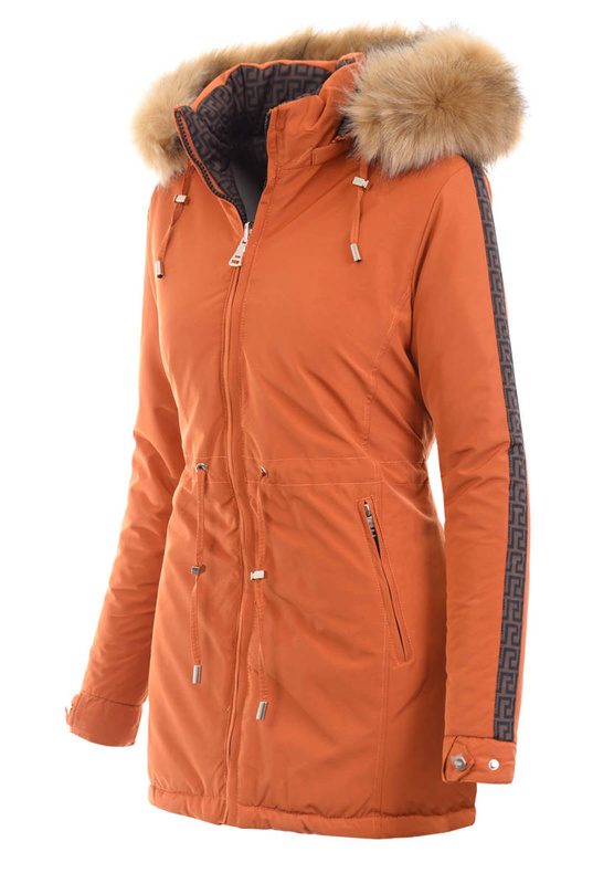 Damska Kurtka Zimowa Parka Dwustronna Joanna Pomarańczowa