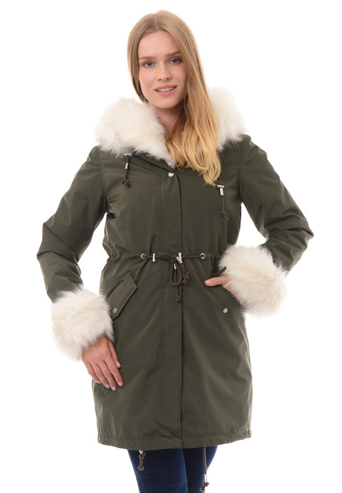 Kurtka Parka 2w1 Zielona Z Białym Futerkiem