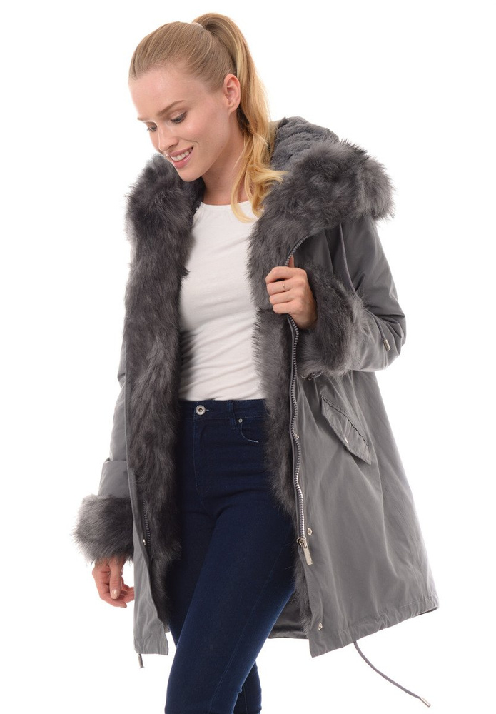 Kurtka Parka 2w1 Aida Szara Z Szarym Futerkiem