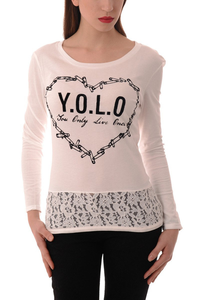 Bluzka Damska Długi Rękaw Koronka Biała