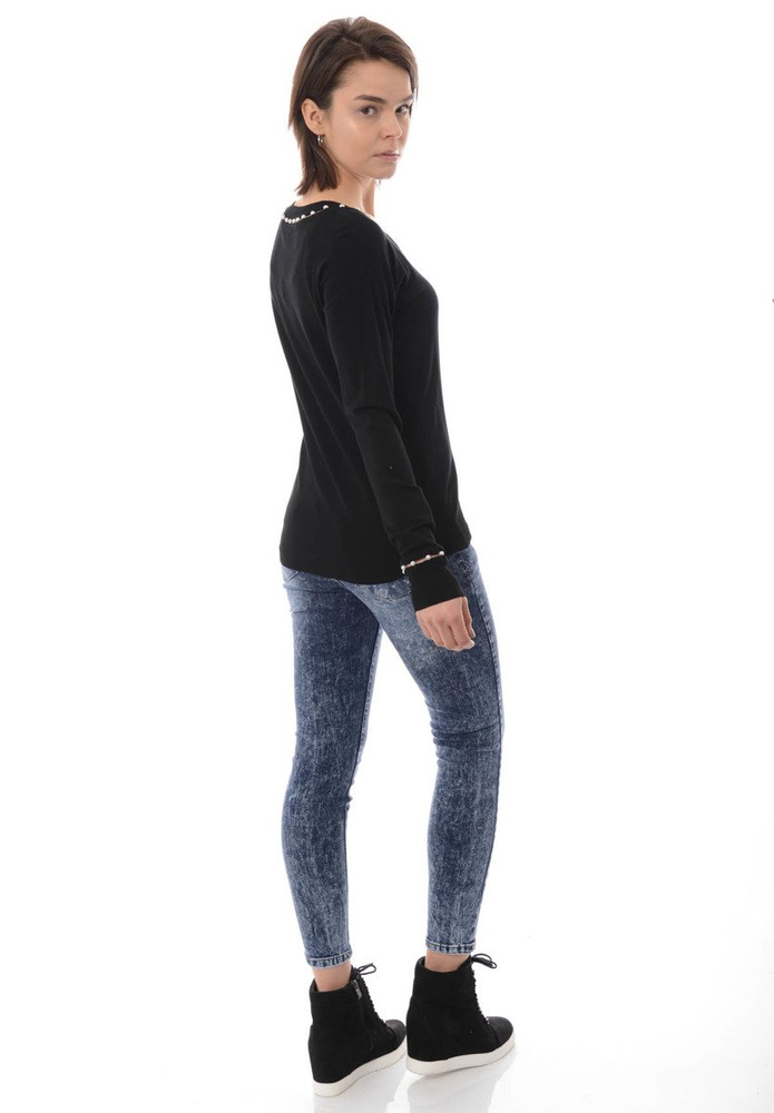 Damska Bluzka Sweterek Perełki Czarna