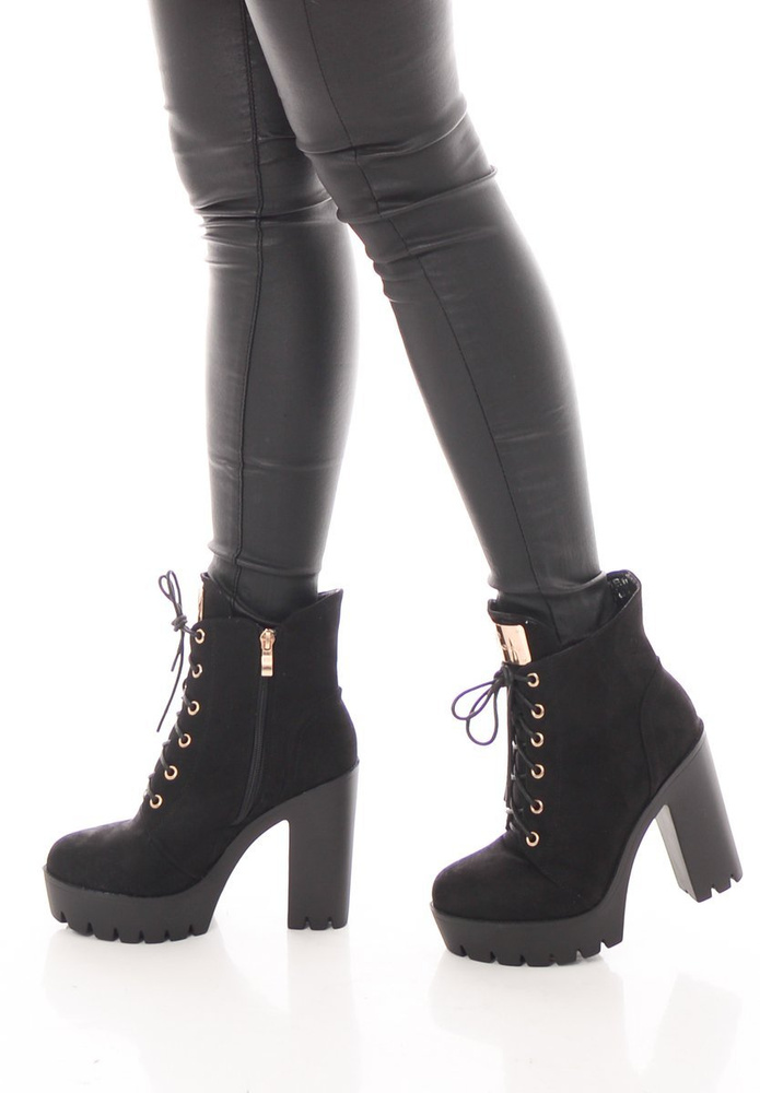 Botki Welurowe Na Platformie Czarne