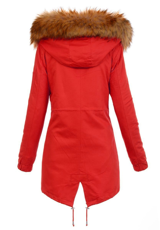 Damska Kurtka Parka 2w1 Emilia Czerwona z Brązowym Futerkiem