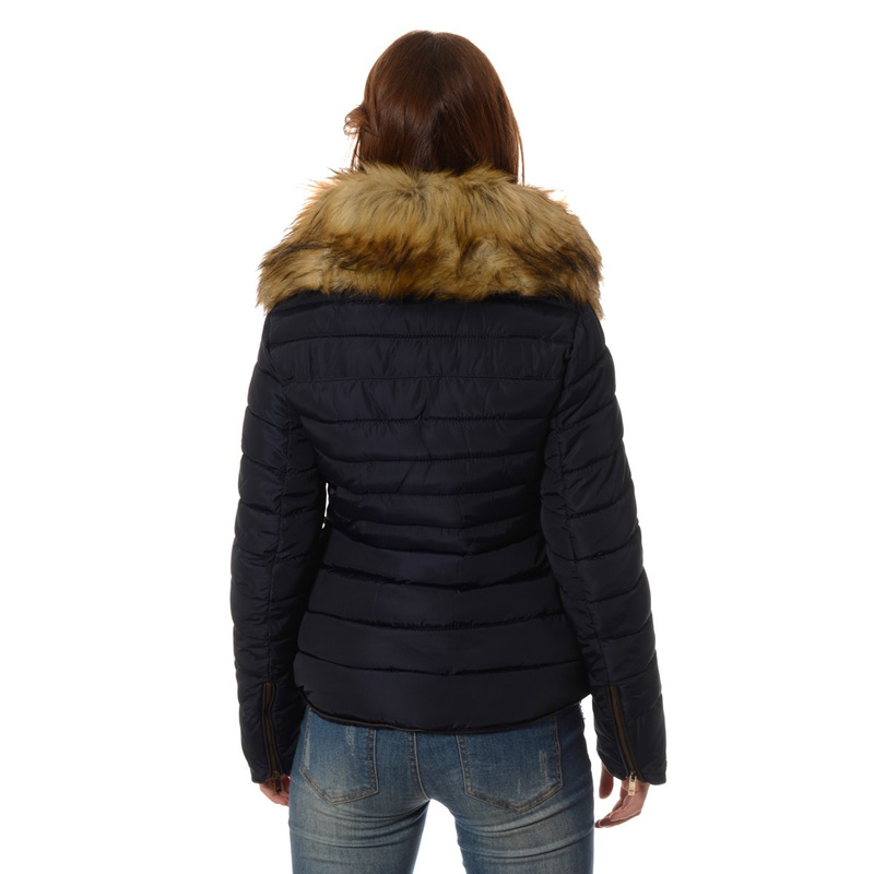 Damska Kurtka Zimowa Futerko Granatowa