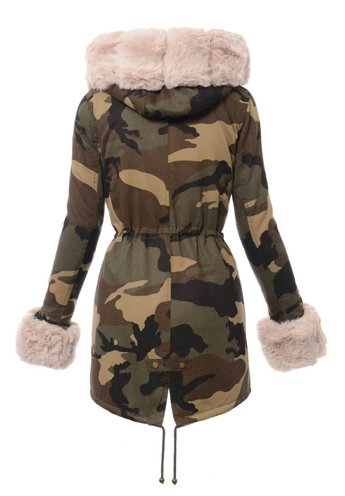 Damska Kurtka Parka Zimowa Moro z Beżowym Futerkiem