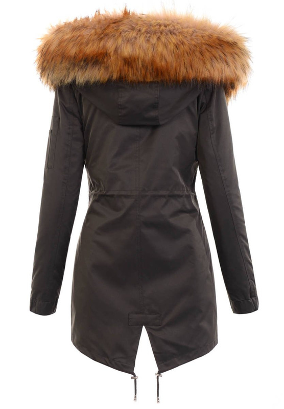 Damska Kurtka Parka 2w1 Dagmara Khaki z Brązowym Futerkiem