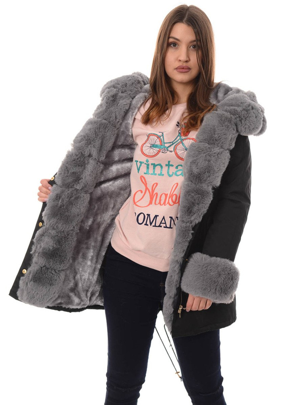 Kurtka Patrycja Czarna Z Szarym Futerkiem 