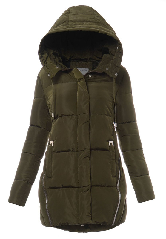 Damska Długa Zimowa Kurtka Ortalionowa Zielona