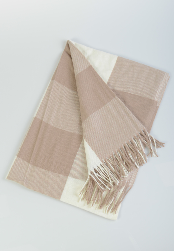 Szal Damski Brązowo-Beżowy W Kratę