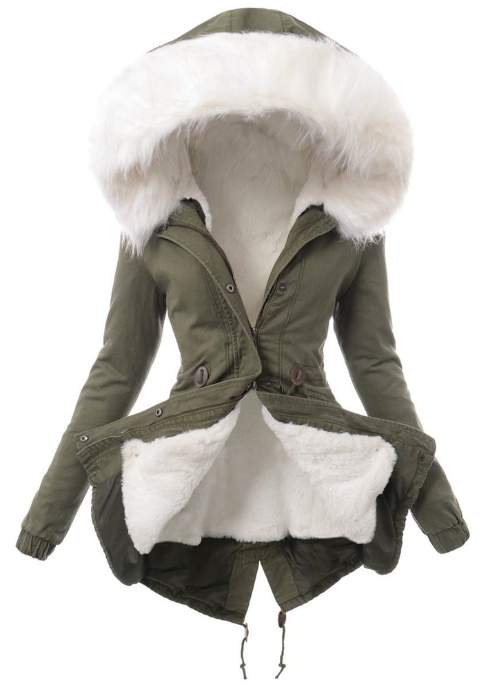 Damska Kurtka Parka Zimowa 2w1 Zielona z Białym Futerkiem
