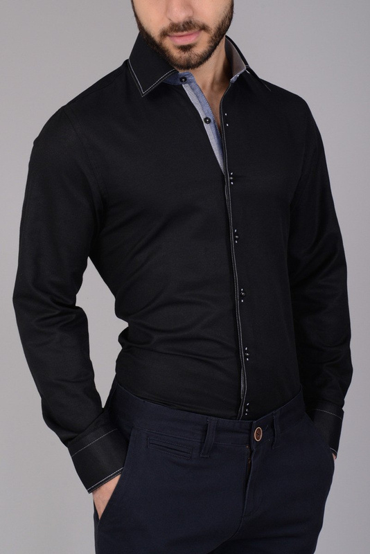Elegancka Męska Koszula Przeszycia Czarna