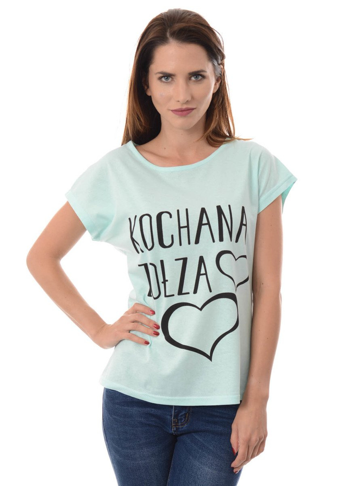 Damska Koszulka Krótki Rękaw T-Shirt Nadruk Kochana Zołza Zielona