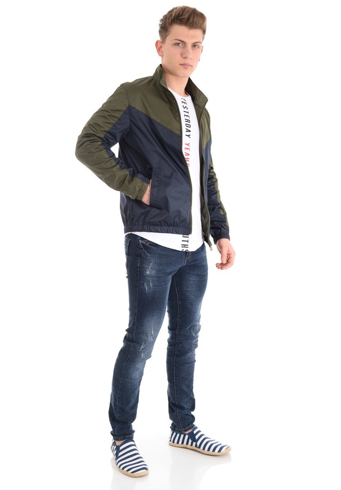 Męska Kurtka Wiosenna - Jesienna Wiatrówka Zielono- Granatowa