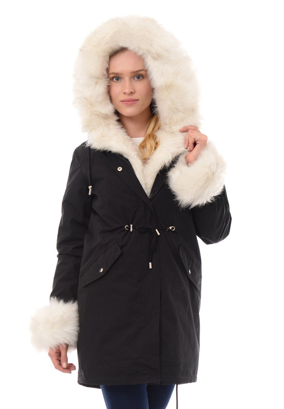 Kurtka Parka 2w1 Aida Czarna Z Białym Futerkiem