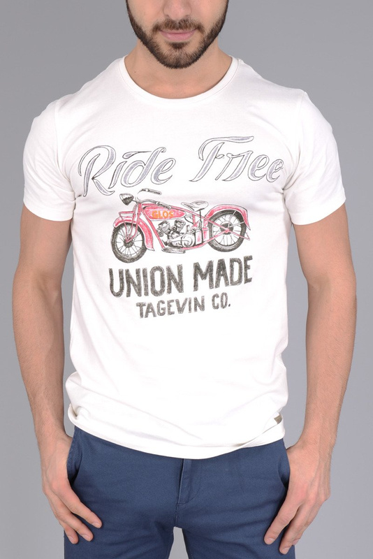 Męska Koszulka T-shirt Nadruk Ride Kremowa