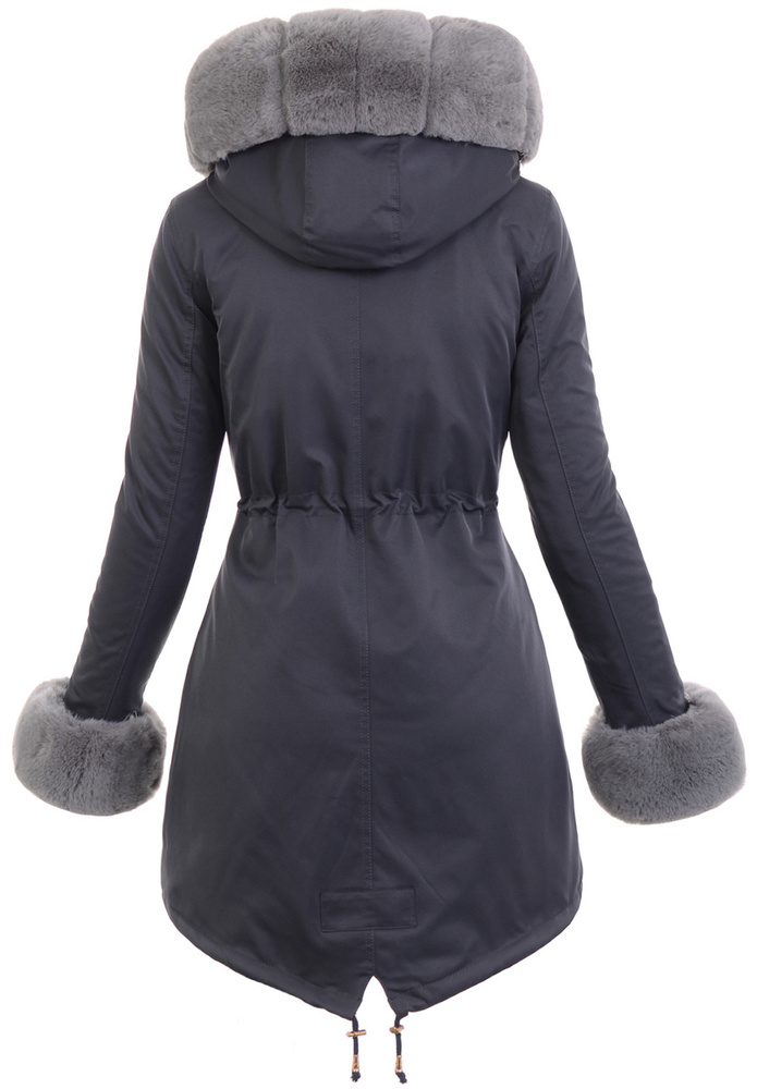 Damska Kurtka Parka Zimowa Wanessa Grafitowa Z Szarym Futerkiem