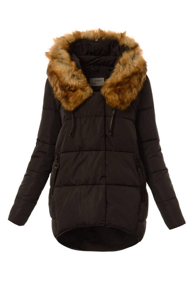 Damska Asymetryczna Kurtka Zimowa Czarna