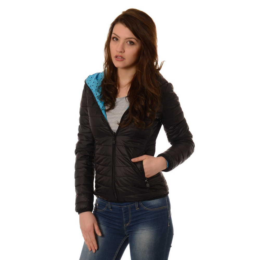 Damska Dwustronna Wiosenna - Jesienna Kurtka Ortalionowa Nadia Czarno Niebieska