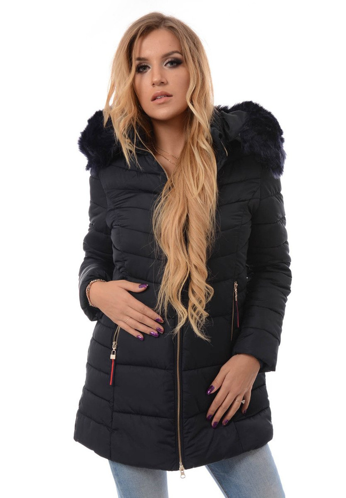 Damska Długa Zimowa Kurtka Ortalionowa Sylwia Granatowa