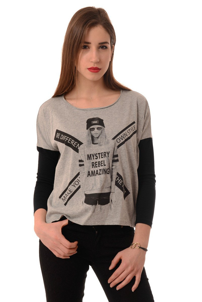 Bluzka Damska Szeroka Oversize Szara GLO