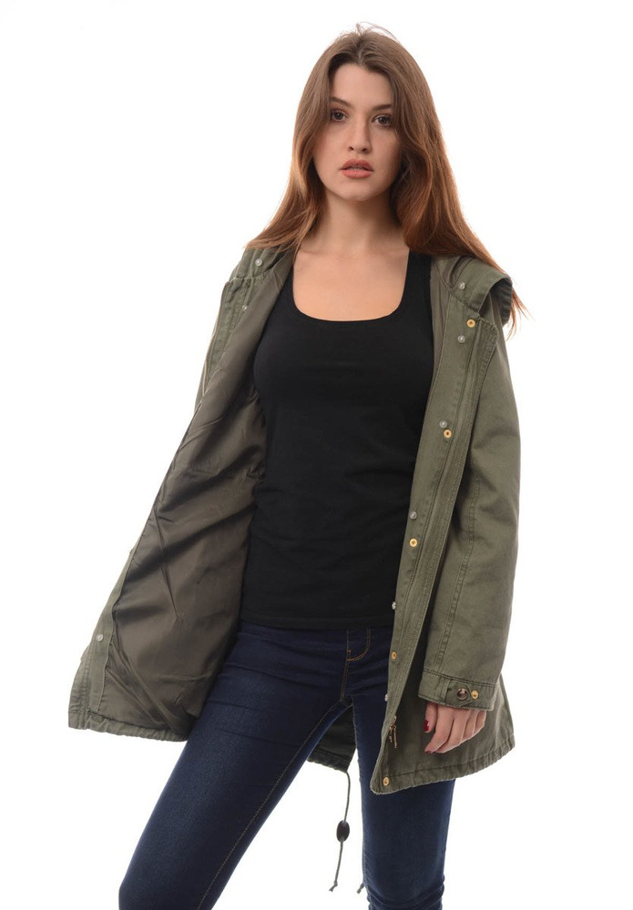 Damska Kurtka Parka Zimowa 2w1 Zielona z Białym Futerkiem