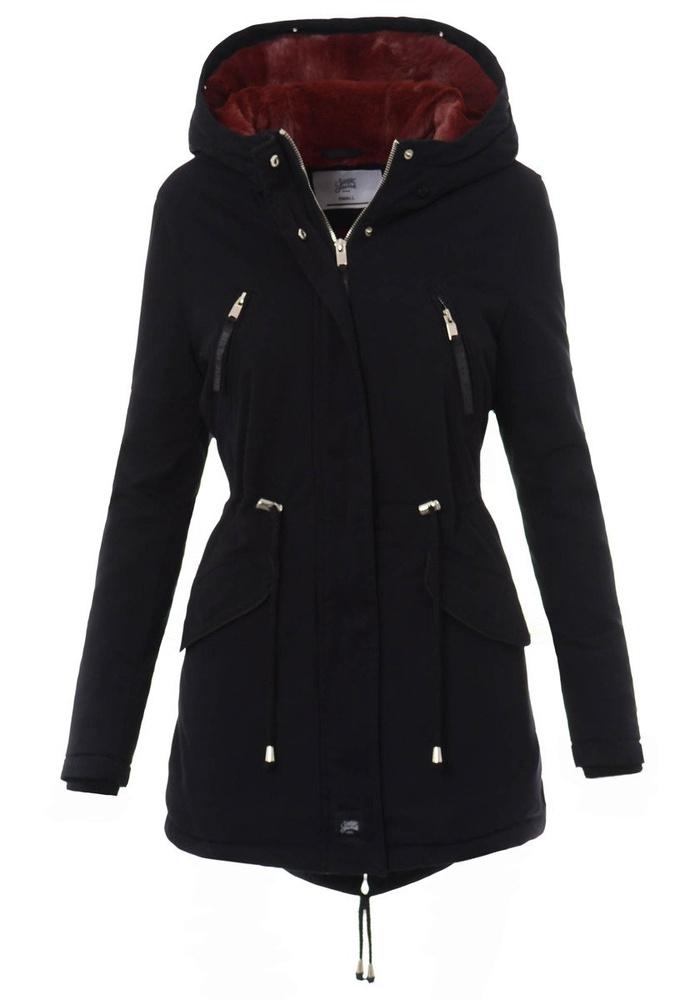 Kurtka Parka Aleksandra Czarna Z Bordowym Futrem