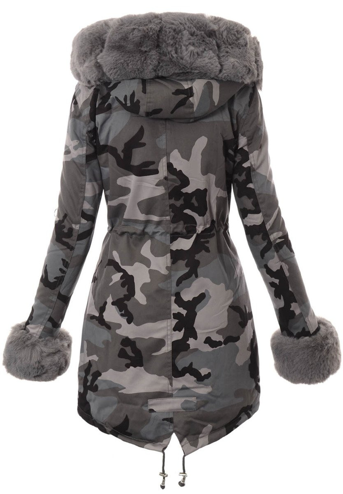 Damska Parka Kurtka Moro Szara Z Szarym Futerkiem