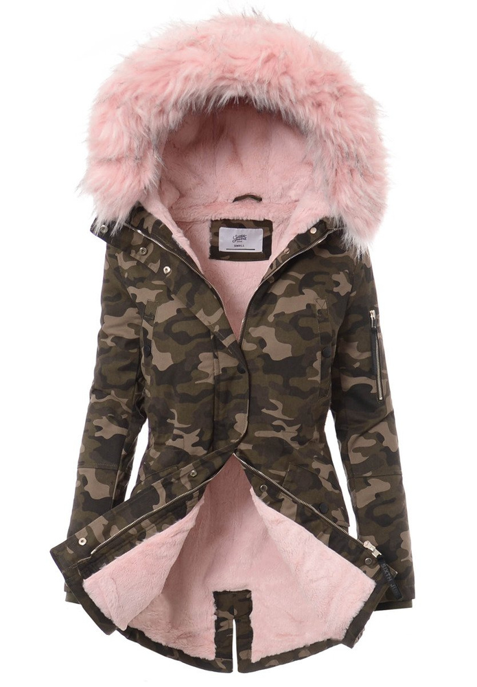 Kurtka Parka Jula Moro Z Różowym Futrem