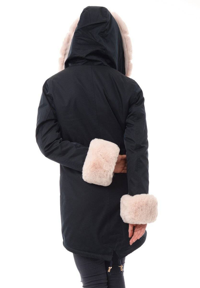 Damska Kurtka Parka Zimowa Patrycja Granatowa Z Futerkiem Ecru