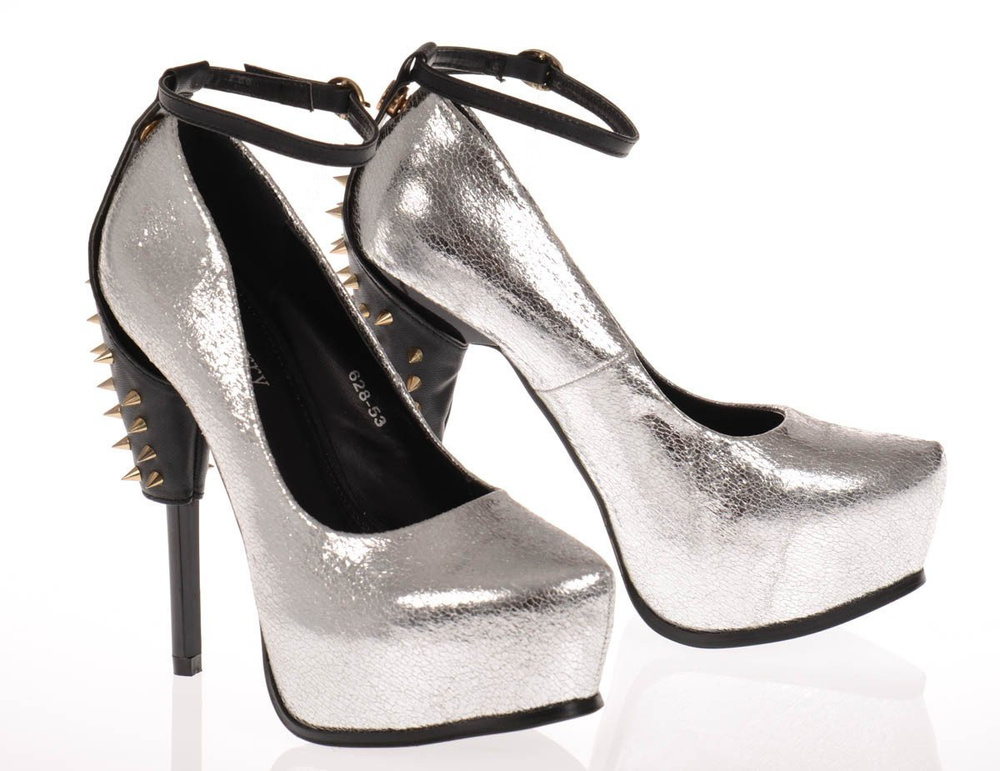 Czółenka Szpilki Platwormy Ćwieki Srebrne